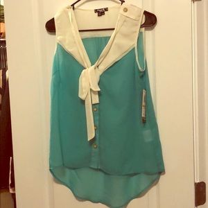High low aqua and white sleeveless top